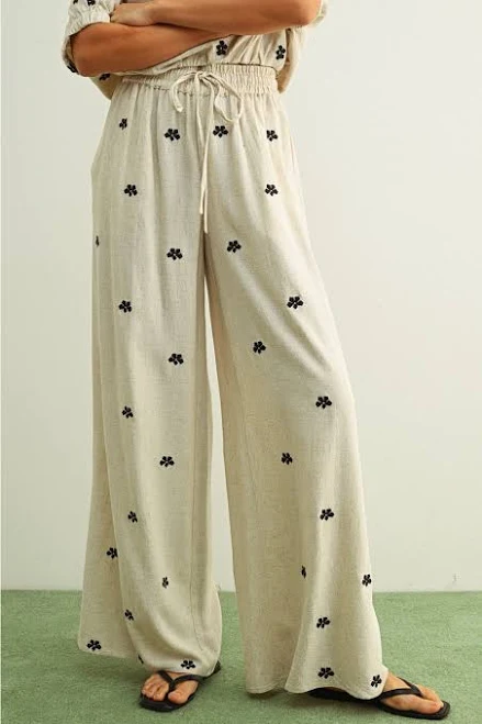 pants Stitched in Style Embroidered Linen Pants BluePeppermint Boutique $87