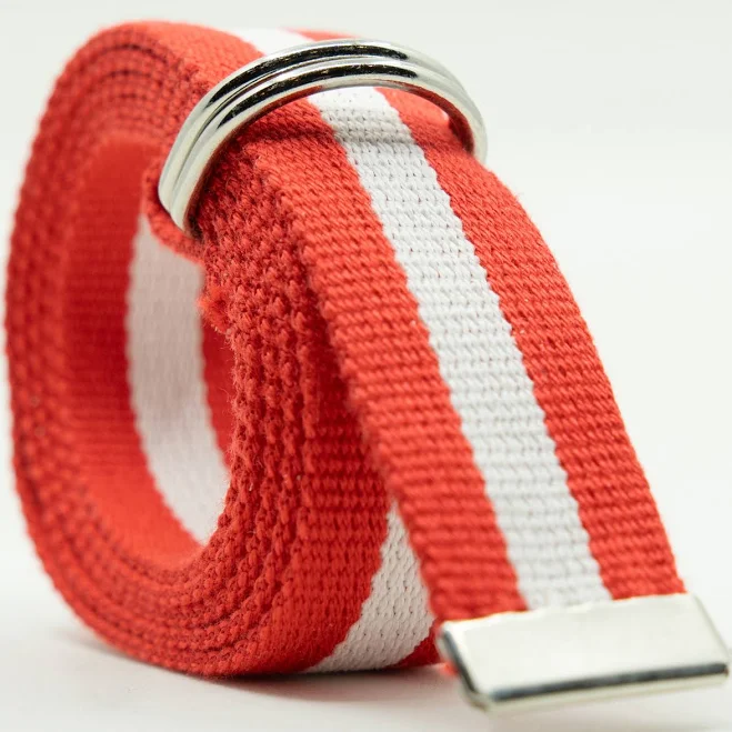 accessory Striped D Ring Webbing Canvas Belt | Red White Loopi Belts $9.99