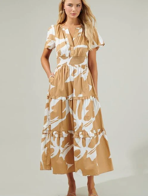 dress Sugarlips Hazel Abstract Palmer Poplin Tiered Maxi Dress Sugarlips $105