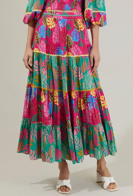 bottom Sugarlips Marina Tropical Floral Print Tiered A-Line Maxi Skirt Sugarlips $109