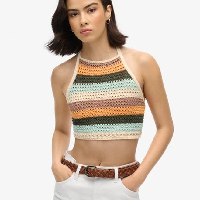 top Superdry Women's Cropped Halter Crochet Top Official Superdry US $31.46