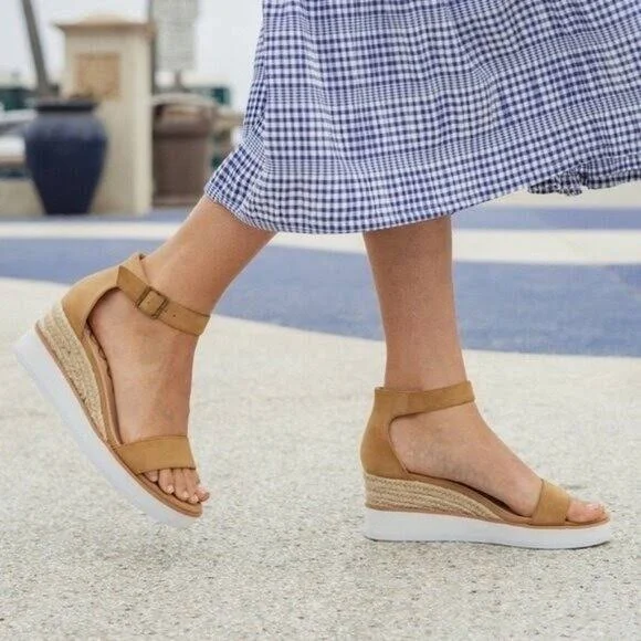 shoes Tan Wedge Ankle Strap Sandal Jute Espadrilles Platform Strappy Women eBay - poshmishmosh $32.25