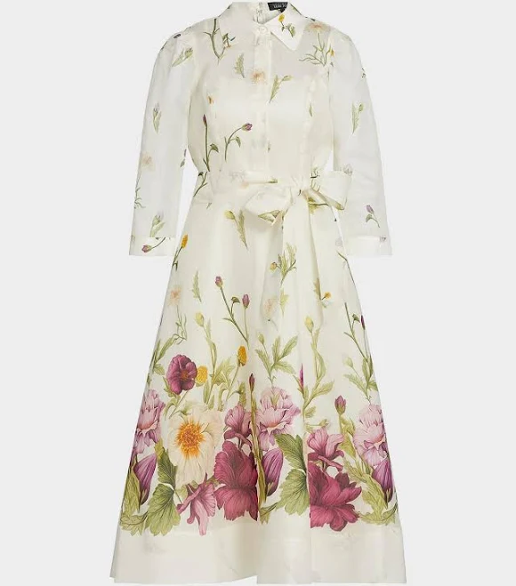dress Teri Jon Silk-Linen Floral Shirtwaist Dress Neiman Marcus $670