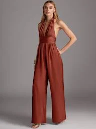 jumpsuit Terracotta Pleated Stretch Satin Jumpsuit Azazie.com $29