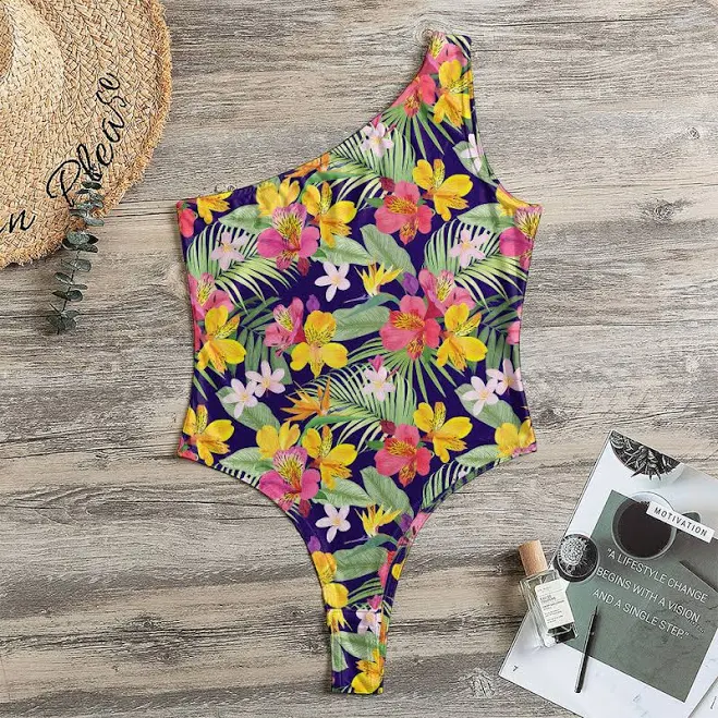 bodysuit Tropical Alstroemeria One Shoulder Bodysuit GearFrost $29.95