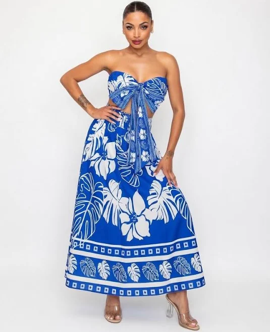 two piece set Tropical Print Halter Top & High Waist Skirt Etsy - Seller $79.99