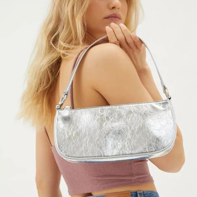 bag Urban Outfitters NWT UO Metallic Baguette Bag - New Women | Color: Grey Mercari $25