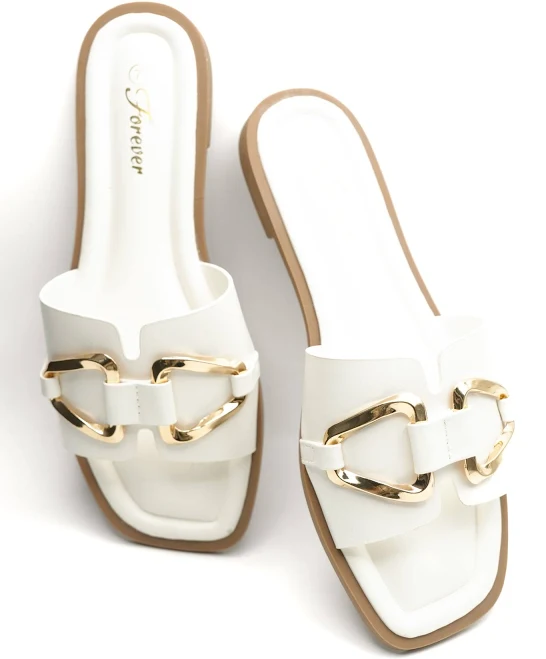 shoes Vegan Leather Slide Sandal with Gold Buckle Freckled Poppy $24.9