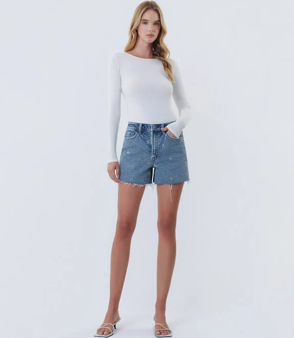 shorts Vervet Daisy Super High Rise Embroidered Denim Shorts Vervet Denim $74.9