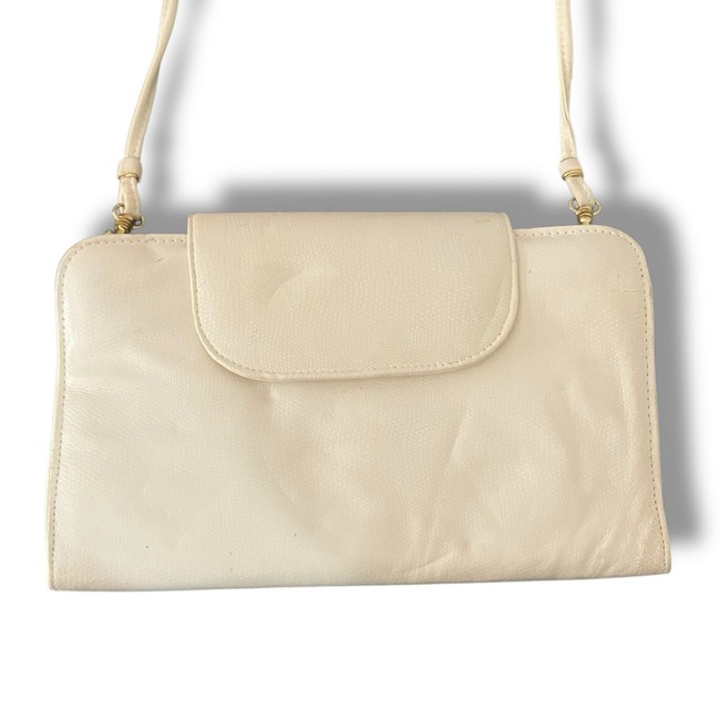 bag Vintage Cream Faux Leather Crossbody Purse w/ Gold Hardware eBay $12