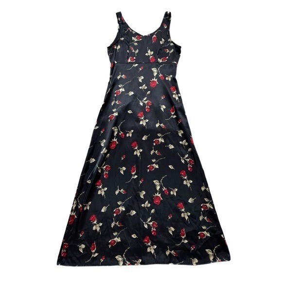 maxi skirt VTG Y2K Dark Romantic Black Floral Red Roses Satin Maxi Dress M Festival Grunge eBay $45