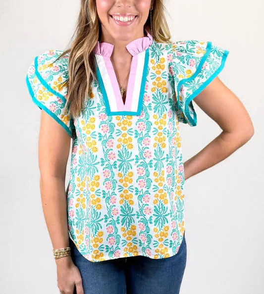 top Walker Boutique Women's Floral Flutter Sleeve Top Walker Boutique $45.95