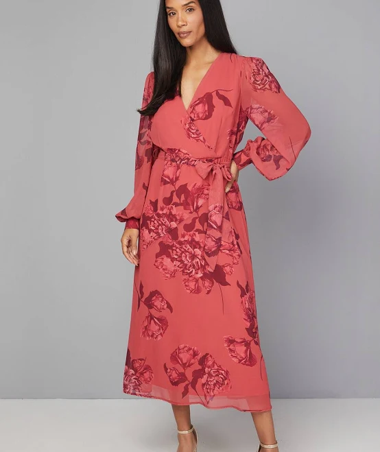 dress Wallis Women's Floral Wrap Belted Midi Dress boohoo USA $77