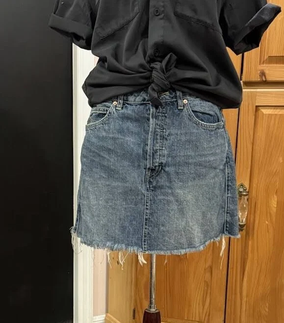 skirt We The Women's Jean Mini Skirt Frayed Hem Medium Wash Blue Denim eBay $24.99