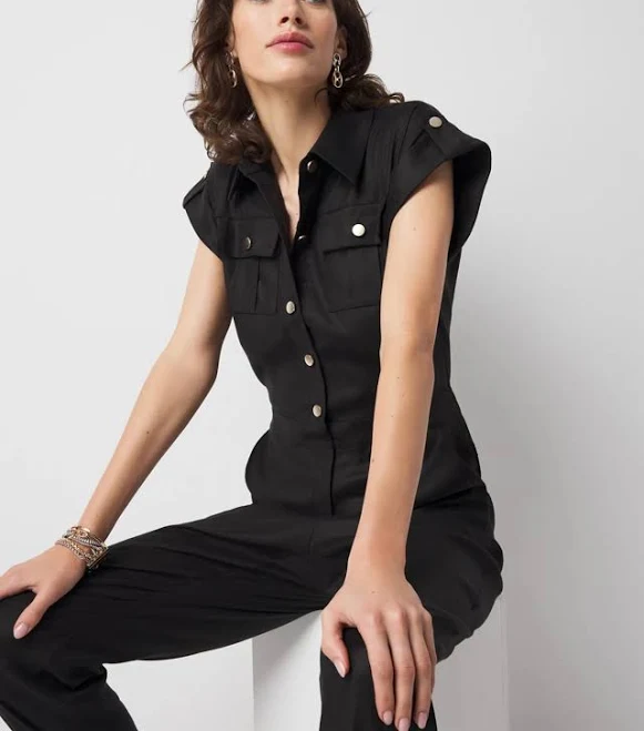 jumpsuit White House Black Market Women's Linen-Blend Short-Sleeve Utility Jumpsuit White House Black Market $87.49