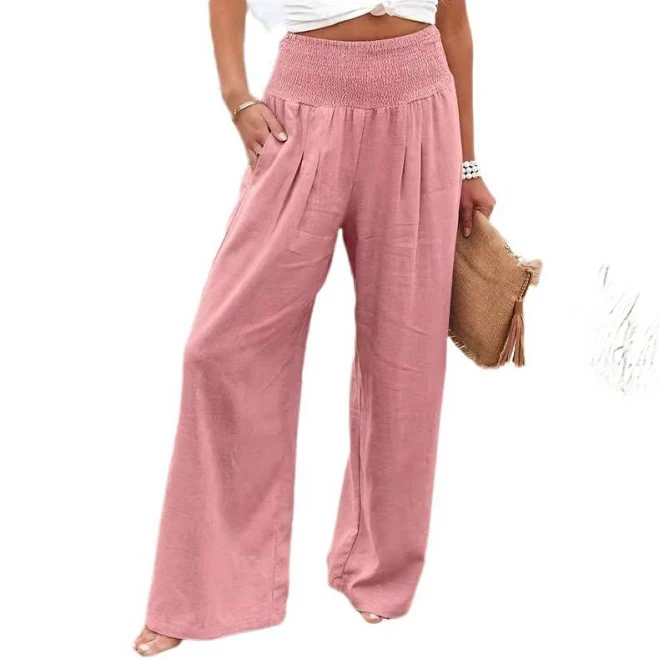 pants Women Linen Palazzo Pants Boho Wide Leg High Waist Casual Lounge Pant Beach Travel Vacation Outfits, Women's, Size: XL, Pink Kohl's $36.99