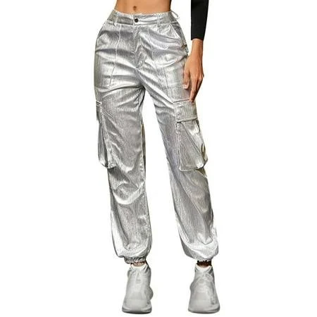 pants Women's and Men's High-Waisted Satin Cargo Pants Walmart - yinqingquan $28.47