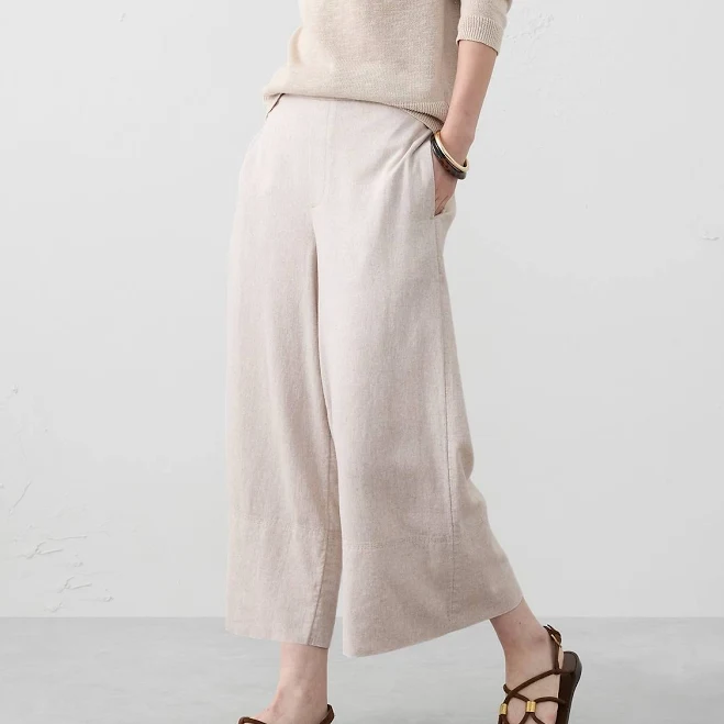pants Women's Anyday Wide-Leg High-Rise Linen-Blend Cropped Pant Banana Republic Factory $48