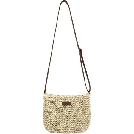 bag Women's Boho Natural Woven Straw Crossbody Bag with Brown Leather Strap Walmart - ChengYiD $19.59