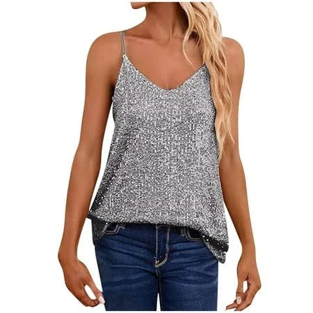 top Women's Casual Sleeveless Sparkle Glitter Camisole Walmart - TrendyWear $16.29