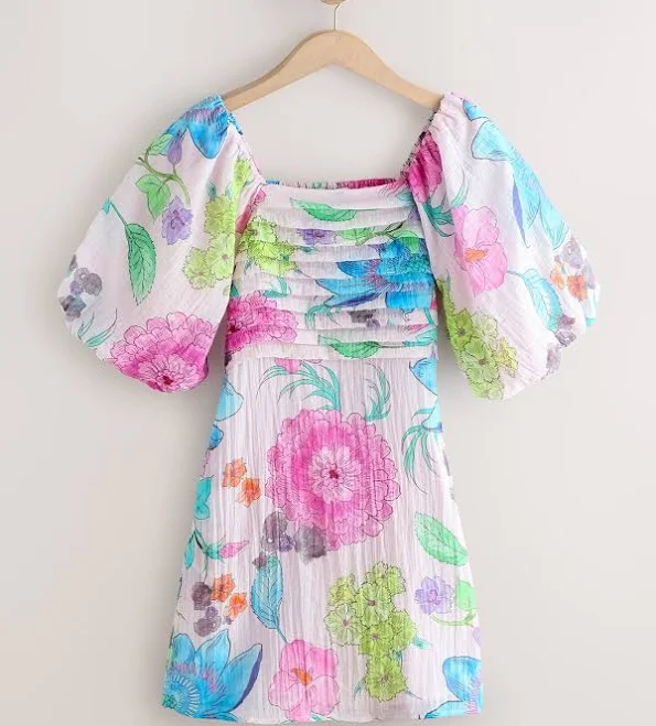 dress Women's Floral Print Puff Sleeve Mini Dress Next USA $102