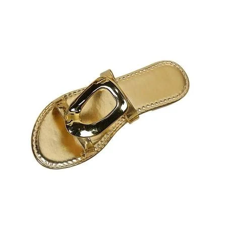 shoes Womens Gold Metallic Buckle Slide Sandals Flat Casual Summer Beach Slides Walmart - GUZOM SHOES $17.7