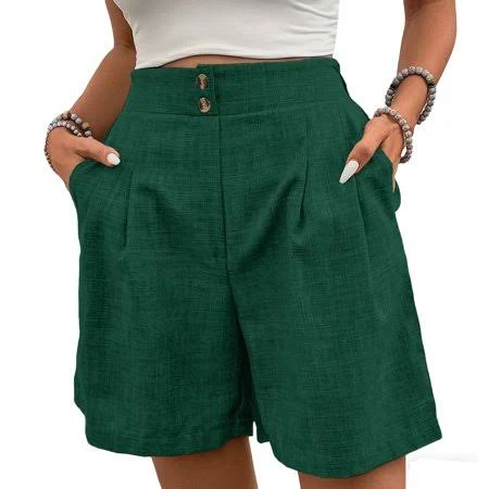 matching set Women's High-Waisted Linen Wide-Leg Shorts with Pockets Walmart - CaiHuaHui Clothing Clearance $14.99