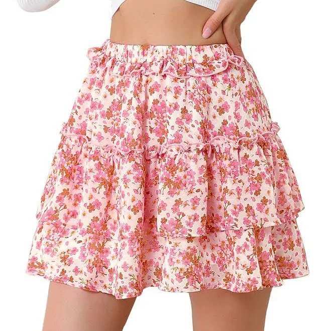 ultra-mini Women's Layered Ruffle Hem Chiffon Elastic Waist A-Line Floral Skirt, Size: XS, Pink Kohl's $26.99