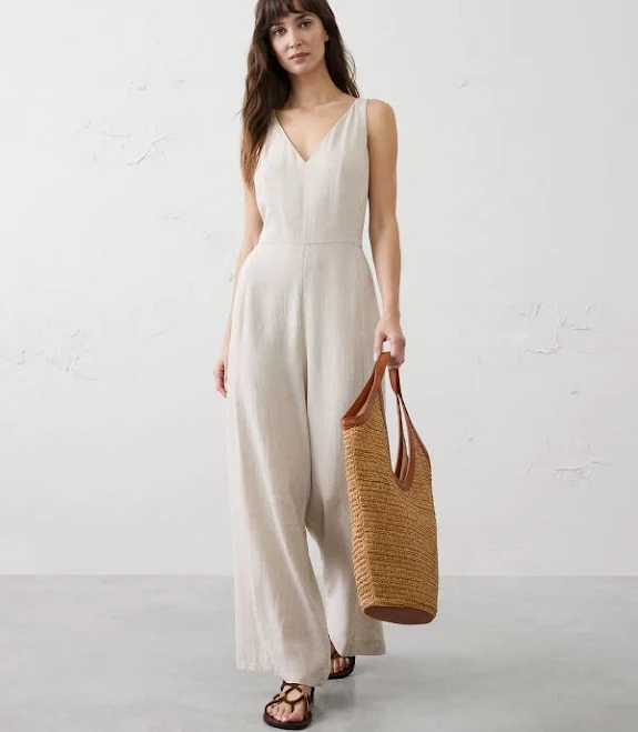 jumpsuit Women's Linen-Blend Vee-Neck Jumpsuit Banana Republic Factory $160