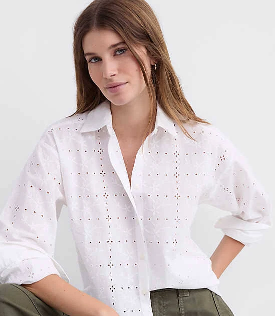 top Women's Loft Eyelet Everyday Oversized Shirt LOFT $42.47