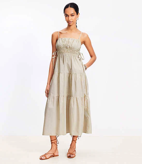 dress Women's Loft Pleated Side Tie Strappy Midi Pocket Dress LOFT $49.97