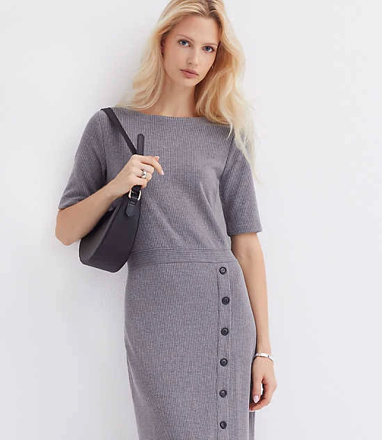 dress Women's Loft Ribbed Button Trim Midi Dress LOFT $59.97