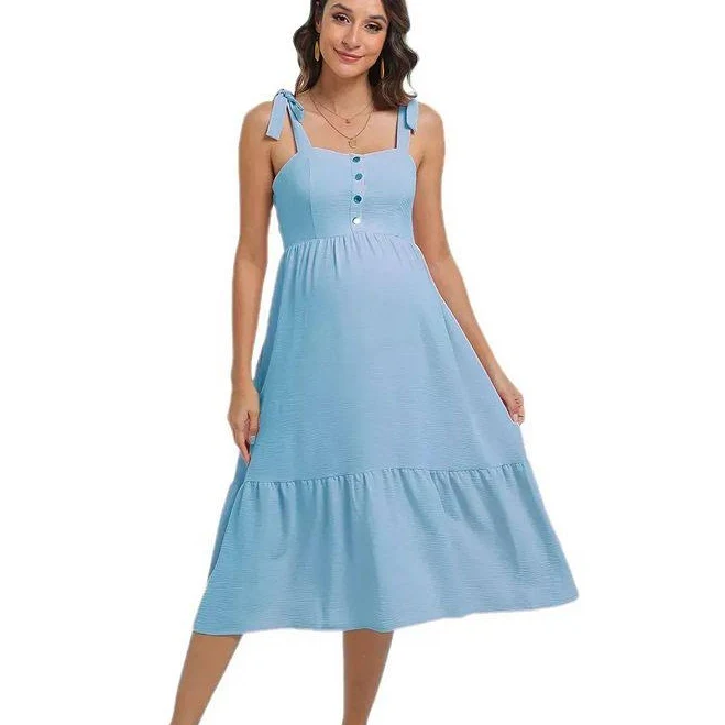 dress Women's Maternity Sleeveless Smocked Dress Summer Casual Adjustable Spaghetti Strap Maxi Dress, Size: Small, Sky Blue Kohl's $37.99