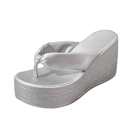 shoes Women's Metallic Wedge Heels Thong Sandals Chunky Platform Flip Flops Slides Slip On Summer Beach Party Shoes Adult Walmart - TrendyClothingHouse $28.97