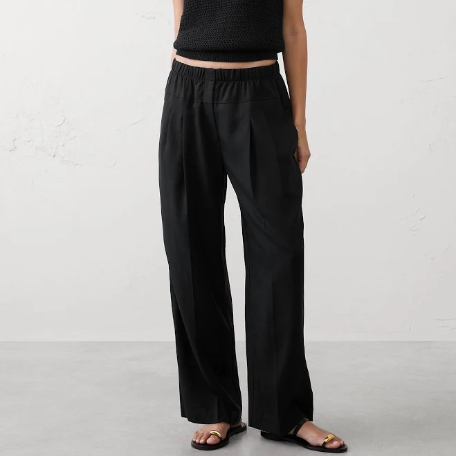 pants Women's Mid-Rise Straight-Leg Tencel Pleated Pants Banana Republic Factory $50