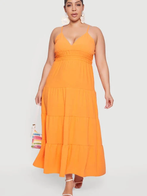 dress Women's Plus Size Crepe Knit Ruffle Tiered Maxi Dress Rainbow Shops $17.99