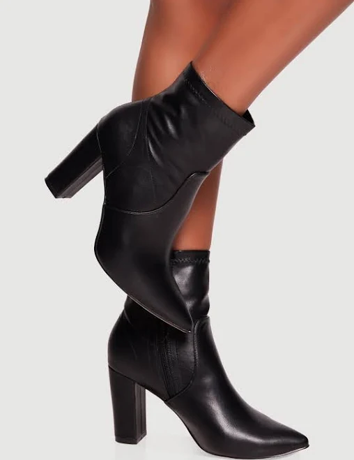 shoes Women's Pointy Toe Block Heel Faux Leather Ankle Booties Rainbow Shops $15