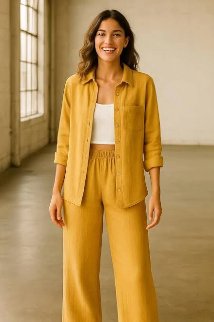 matching set Women's Pure Linen Button Down Shirt and Wide Leg Pants Etsy - TuluaWear $42.41