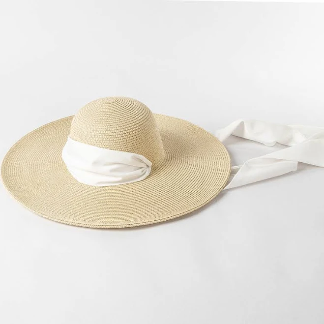accessory Women's Raffia Straw Ribbon Strap Wide Brim Sun Hat IUHAT $55