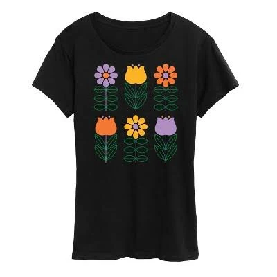 top Women's Retro Flower Grid T-Shirt Target $16.99