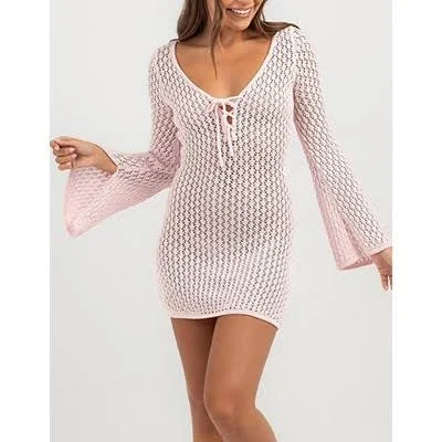 cover up Women's Sheer Knit Hollowed Out Bikini Cover Up Mini Dress Target $42.99