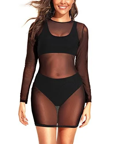 cover-up Women's Sheer Mesh Long Sleeve Beach Dress Daci $21.99