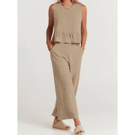 matching set Women's Sleeveless Crop Top and Wide Leg Pants Set with Pockets Walmart - kalavika $22.99