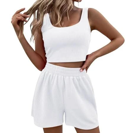 two piece set Women's Sleeveless Knitted Two Piece Set Walmart - Hooksoon $13.99