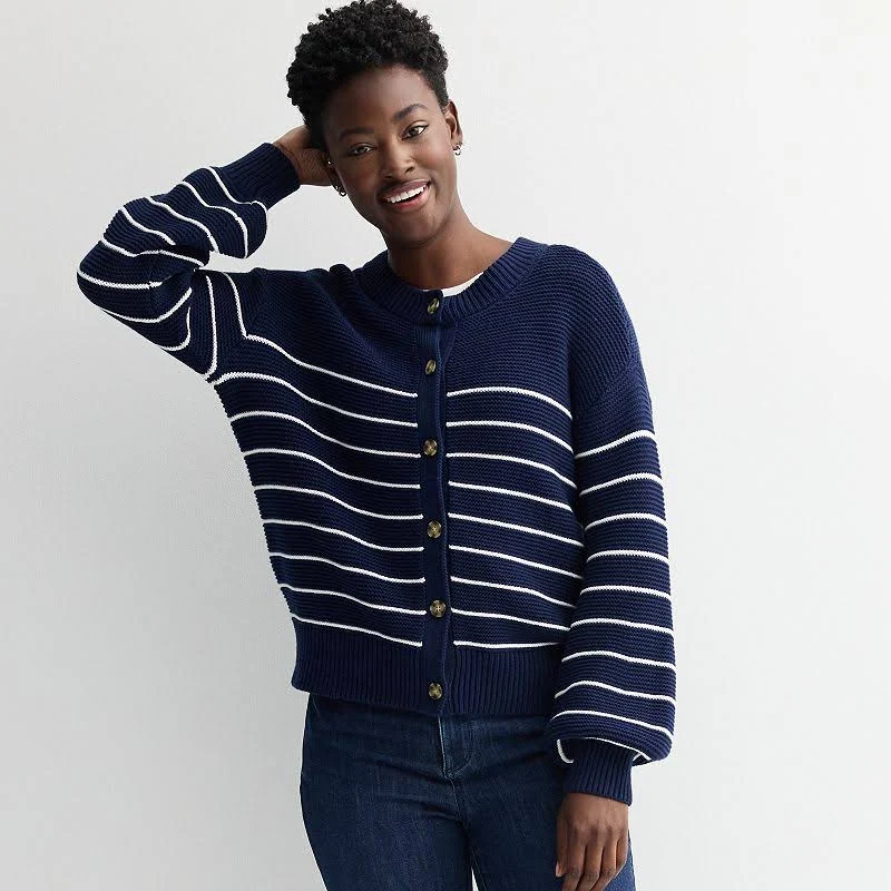 outerwear Women's Sonoma Goods For Life Balloon Sleeve Button Up Cardigan, Size: XL, Navy White Stripe Kohl's $27.99