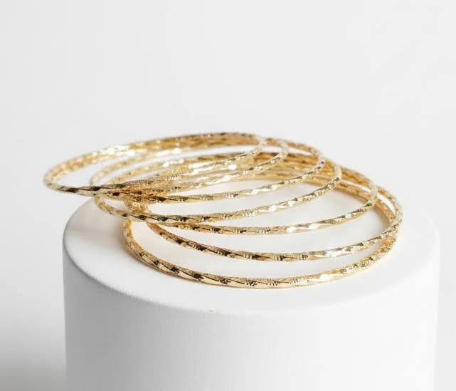 accessory Women's Sparkling Gold Filled Bangle Set of 7 Emma Vera Jewelry $42