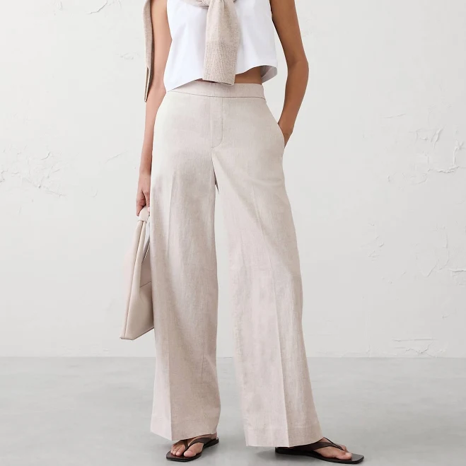 pants Women's Wide-Leg High-Rise Linen-Blend Pant Banana Republic Factory $45