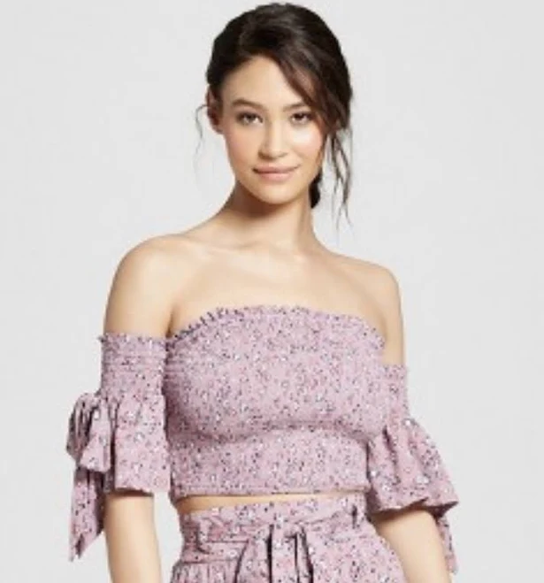 crop top Xhilaration Off-the-shoulder Floral Halter Smocked Crop Top-lavender eBay - gegalou $14.99