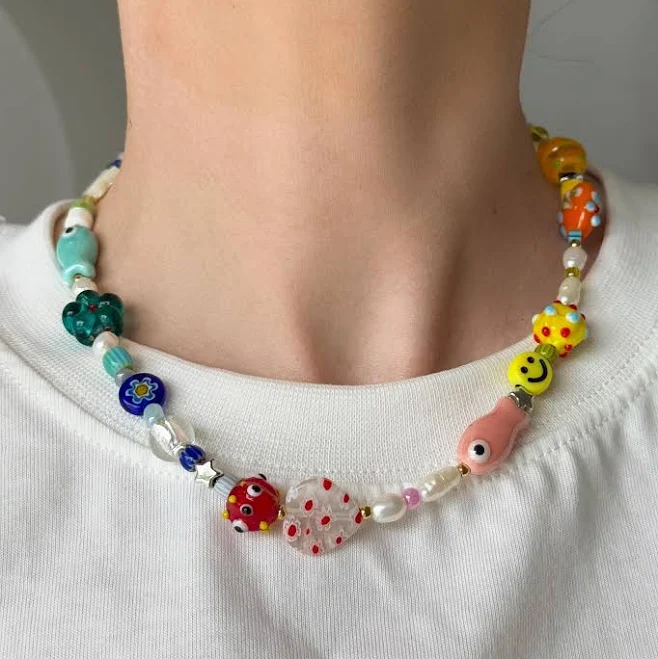 accessory Y2K Beaded Chunky Rainbow Necklace Etsy - Seller $58.1