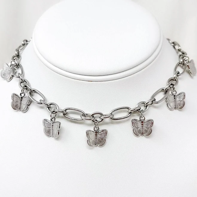 accessory Y2K Stainless Steel Butterfly Charm Chunky Choker Necklace Etsy - KosmikByKelsey $22.49